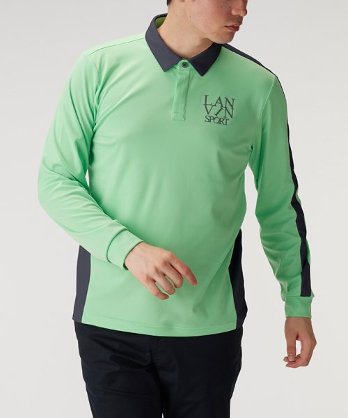 LANVIN SPORT(ランバン スポール)/【25周年】共地衿長袖シャツ【ECO/吸汗/UPF50+】【アウトレット】/グリーン×チャコールグレー