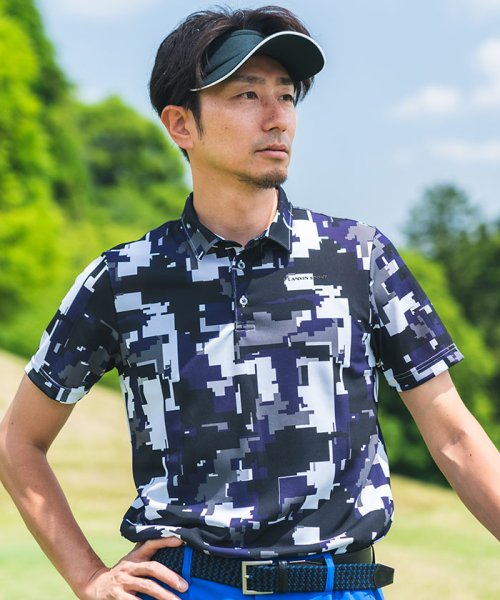 LANVIN SPORT(ランバン スポール)/総柄プリント半袖シャツ【吸汗速乾】【アウトレット】/ブラック×ネイビー