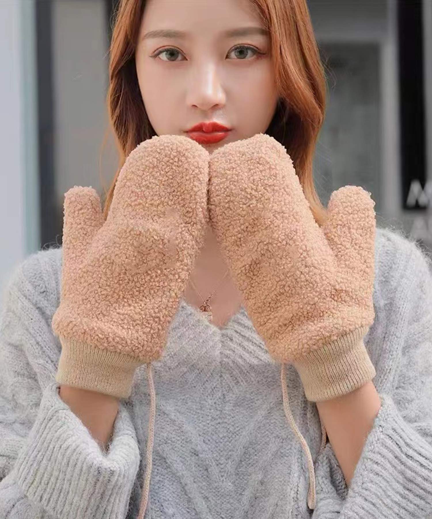 新品限定◆上質なミンク編み込みミトン手袋 グローブ 紐付き 毛皮ファー