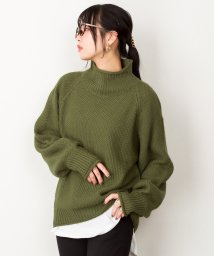 atONE(アットワン)/チャンキー鹿の子編みセーター/グリーン