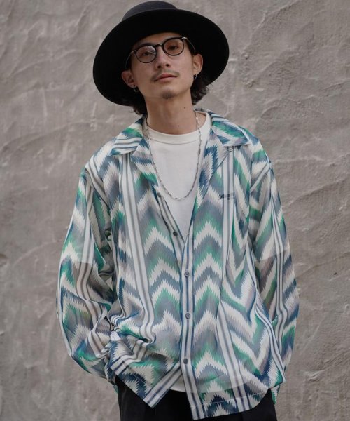 Schott(ショット)/PATTERNED MESH L/S SHIRT/パターンメッシュ ロングスリーブシャツ/グリーン