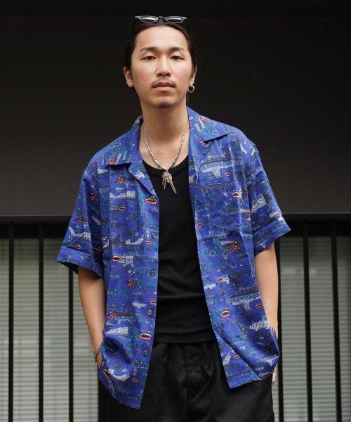 Schott(ショット)/HAWAIIAN SHIRT BANDANA SHARK/ハワイアンシャツ バンダナシャーク/ブルー