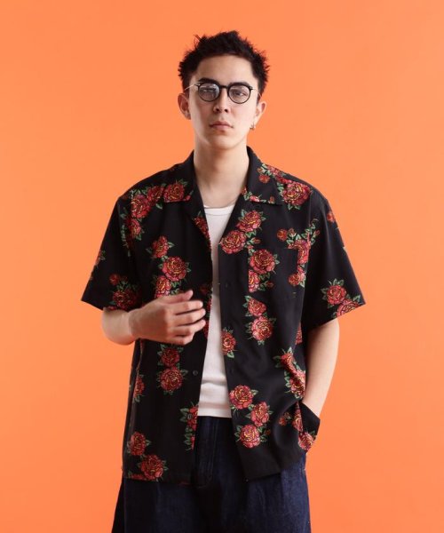 Schott(ショット)/WEB LIMITED/HAWAIIAN SHIRT BANDANA ROSE/アロハシャツ バンダナローズ/ブラック