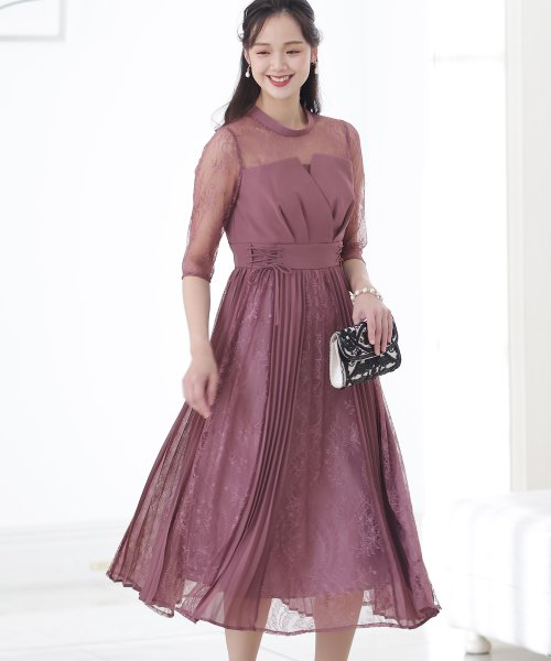 ビスチェデザインプリーツレイヤードワンピース 