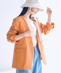 VIS(ビス)/【洗える・接触冷感】美easyノーカラーVネックジャケット【セットアップ対応】/オレンジ系（71）