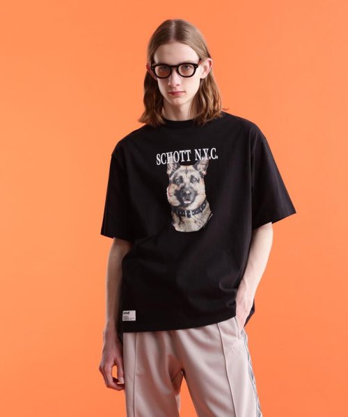 Schott(ショット)/S/S T－SHIRT　"GERMAN SHEPHERD"/半袖Tシャツ"ジャーマンシェパード/ブラック