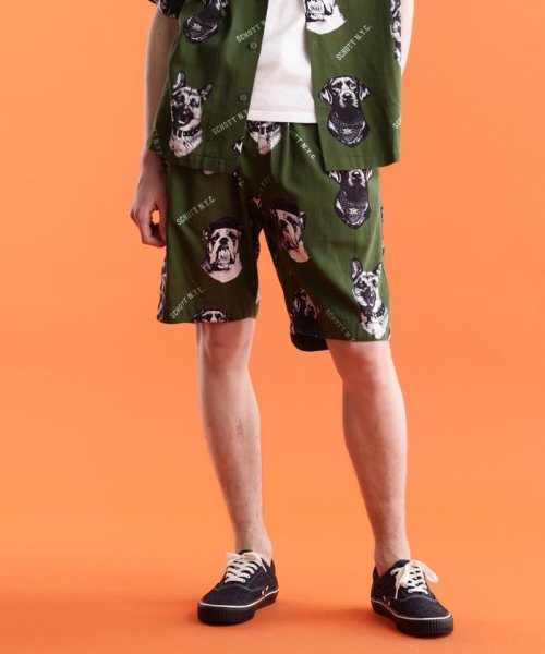 Schott(ショット)/HAWAIIAN SHORTS"DOG"/ハワイアンショーツ"ドッグ/グリーン