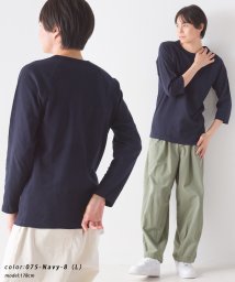 OMNES(オムネス)/【OMNES】ストレッチジャガード　クルーネック長袖＆六分袖Tシャツ/ネイビー系1