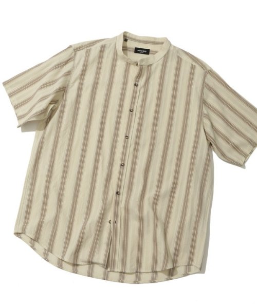 Men's Bigi(メンズビギ)/オリエンタルジャガードストライプ半袖シャツ　fabric made in japan/ベージュ