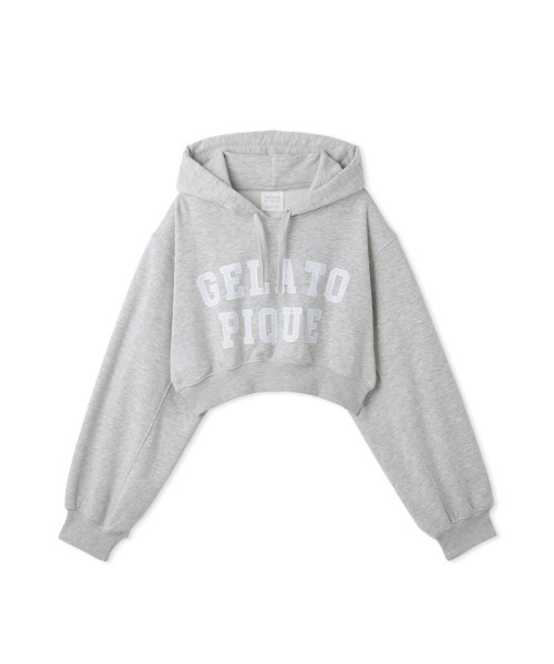 ジェラートピケ カラフルロゴ裏毛ショートフーディーグレー