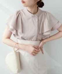 NICE CLAUP OUTLET(ナイスクラップ　アウトレット)/【natural couture】ラッフルフリルフロントアシメブラウス/グレージュ