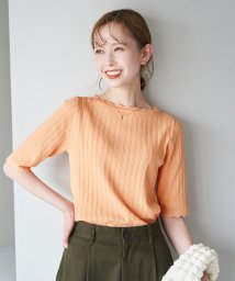 ROPE' PICNIC(ロペピクニック)/Beauty knit/スカラップネックハーフスリーブニットプルオーバー/WEB限定カラーあり/オレンジ系（74）