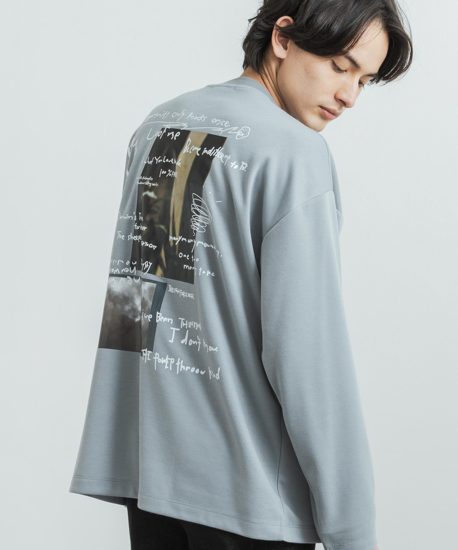 セール】ロンT バックプリント 長袖 綿タッチダンボール ロングTシャツ
