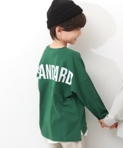 devirock(デビロック)/フットボール バックプリント 長袖Tシャツ 子供服 キッズ 男の子 女の子 トップス 長袖Tシャツ ロンT 綿100% 吸汗 ゆるっと シルエット/グリーン