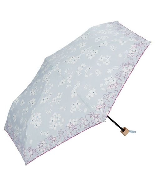 Wpc．(Wpc．)/【Wpc.公式】日傘 T/Cフラワープリントスカラップ ミニ 50cm UVカット 晴雨兼用 レディース 折り畳み傘/サックス
