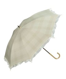 Wpc．(Wpc．)/【Wpc.公式】日傘 遮光オーガンジーフリルチェック 50cm 完全遮光 UVカット100％ 遮熱 晴雨兼用 レディース 長傘/ベージュ