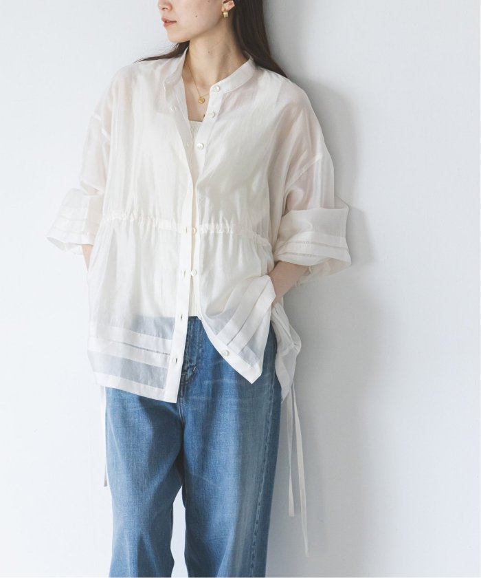 シアーオーガンジーフロントギャザーブラウス