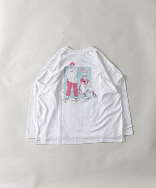 Nylaus(ナイラス)/ロゴ/イラスト アソートプリント ビッグシルエット ロングTシャツ 長袖Tシャツ カットソー トップス/ホワイト系1