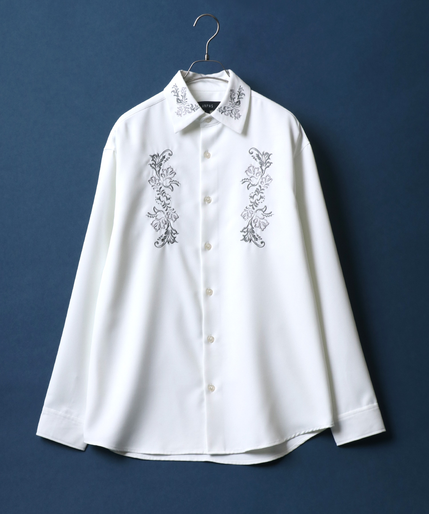 ANPAS】ツイル フラワー刺繍 オーバーサイズ シャツ/長袖 ドレスシャツ