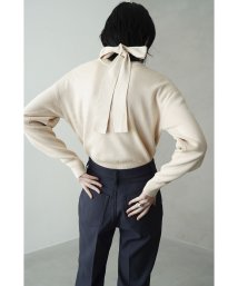 CLANE(クラネ)/W FACE NECK RIBBON KNIT TOPS/IVORY