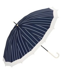 Wpc．(Wpc．)/【Wpc.公式】雨傘 16本骨切り継ぎストライプ 55cm 傘 耐風 晴雨兼用 レディース 長傘/ネイビー