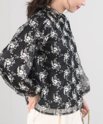 rps(アールピーエス)/チュール刺繍マオカラーボリューム袖ブラウス/ブラック