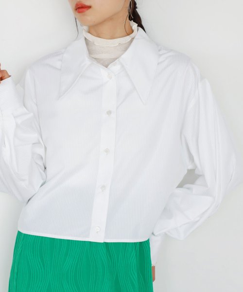 GeeRA(ジーラ)/ストライプ柄衿付ショート丈シャツ/オフホワイト
