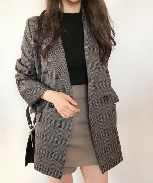 SEU(エスイイユウ)/グレインチェックテーラードジャケット 韓国ファッション SEU/ブラウン