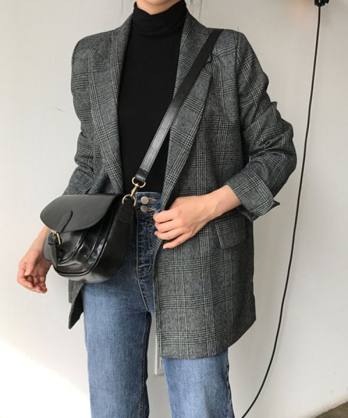 SEU(エスイイユウ)/グレインチェックテーラードジャケット 韓国ファッション SEU/グレー