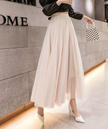 SEU(エスイイユウ)/Aラインロングチュールスカート ハイウエスト ゆったり オールシーズン 韓国ファッション/ベージュ