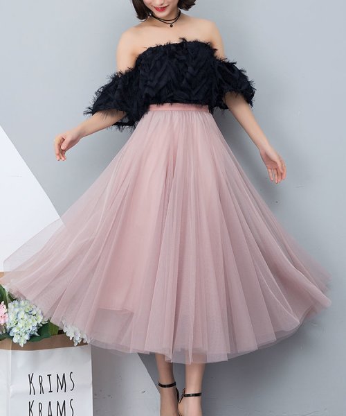 SEU(エスイイユウ)/Aラインロングチュールスカート ハイウエスト ゆったり オールシーズン 韓国ファッション/ピンク