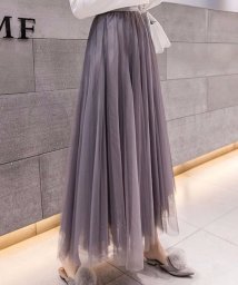 SEU(エスイイユウ)/Aラインロングチュールスカート ハイウエスト ゆったり オールシーズン 韓国ファッション/グレー