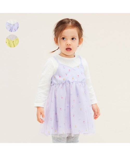 子供服 Moujonjon ムージョンジョン 小花柄シフォン チュール長袖ワンピース 90cm 140cm M332 ムージョンジョン Moujonjon Magaseek