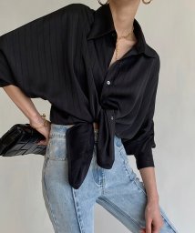 SEU(エスイイユウ)/ゆるサテンシャツ サテン シャツ ゆったり オフィスカジュアル 韓国ファッション 秋冬/ブラック