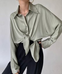 SEU(エスイイユウ)/ゆるサテンシャツ サテン シャツ ゆったり オフィスカジュアル 韓国ファッション 秋冬/グリーン