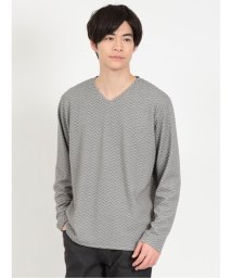 TAKA-Q/ふくれジャガード ヘリンボン柄 Vネック 長袖 メンズ Tシャツ カットソー カジュアル インナー ビジネス ギフト プレゼント/505142904