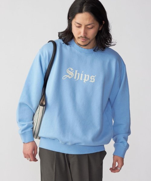 SHIPS MEN(シップス　メン)/*SHIPS: OLD ENGLISH SHIPS ロゴ プリント クルーネック スウェット/ライトブルー