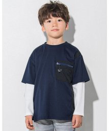 WASK(ワスク)/天竺 切り替え Tシャツ ＋ チェッカー Tシャツ セット (100~160cm/ネイビー