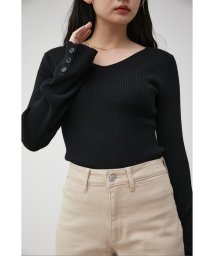 AZUL by moussy(アズールバイマウジー)/2WAY SLEEVE BUTTON RIB KNIT/BLK