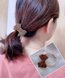 shoppinggo(ショッピングゴー)/シュシュ 2タイプ ヘアゴム 花 リボン ヘアアレンジ 髪留め 髪飾り パーティー 二次会 お呼ばれ 結婚式 普段使い 大人 上品 韓国ファッション/ブラウン系1