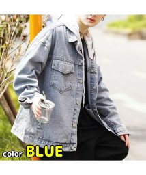 MOWMOW FASHION(マウマウ ファッション)/メンズファッション 韓国風 デニムジャケット パーカー アメカジ あたたかい 大学生 秋冬 ウォッシュ ダメージ ユーズド加工 かっこいい かわいい/ブルー