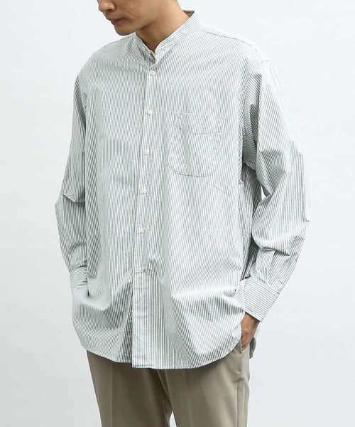 ABAHOUSE(ABAHOUSE)/【Individualized shirts】別注 / ストライプ バンドカラー/グリーン