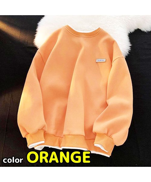 MOWMOW FASHION(マウマウ ファッション)/メンズファッション 韓国風 長袖 ロンT トレーナー 重ね着風 レイヤード 秋冬 B系 ストリート系 スケーター かっこいい かわいい/オレンジ
