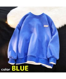 MOWMOW FASHION(マウマウ ファッション)/メンズファッション 韓国風 長袖 ロンT トレーナー 重ね着風 レイヤード 秋冬 B系 ストリート系 スケーター かっこいい かわいい/ブルー