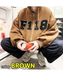 MOWMOW FASHION(マウマウ ファッション)/メンズファッション 韓国風 ジップアップ パーカー トレーナー アメカジ 大学生 秋冬 B系 ストリート系 スケーター かっこいい かわいい/ブラウン