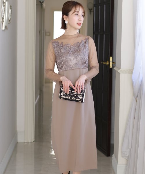 刺繍レース×ラメチュール切替ワンピース 