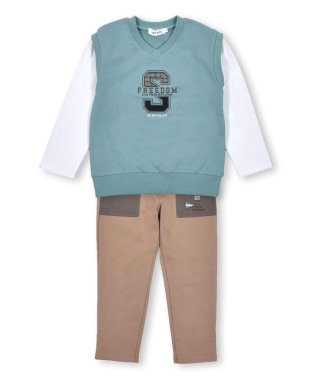 SLAP SLIP/ワッペン 付 ベスト レイヤード 風 長袖 Tシャツ + ポケット 配色 パンツ/505152867
