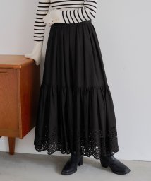 titivate(ティティベイト)/刺繍レースギャザースカート/ブラック