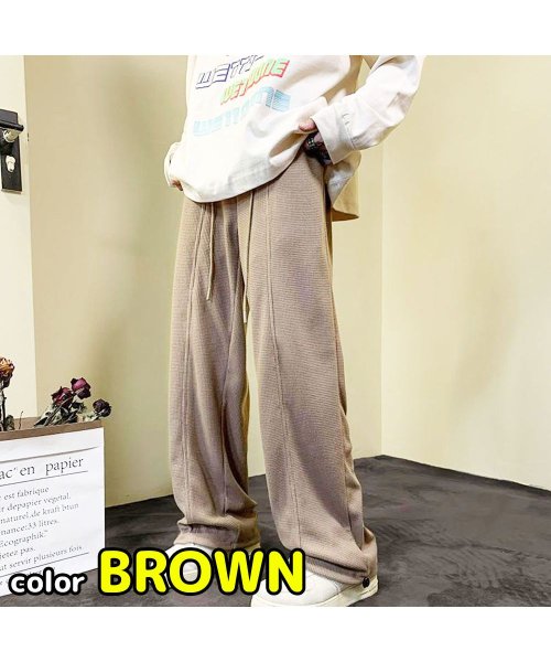 MOWMOW FASHION(マウマウ ファッション)/メンズファッション 韓国風 カジュアルパンツ ズボン ボトムス ワイド ストリート あたたかい 大学生 秋冬 防寒 かっこいい かわいい/ブラウン