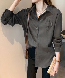 Amulet(アミュレット)/オーバーサイズシンプルシャツ レディース トップス 長袖 無地 秋服 冬服 10代 20代 30代 韓国ファッション 韓国 オフィスカジュアル 大きいサイズ/ブラック